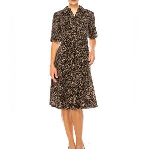 Shelby & Palmer Collared Shirt Dress animal print Black/Beige Size 14